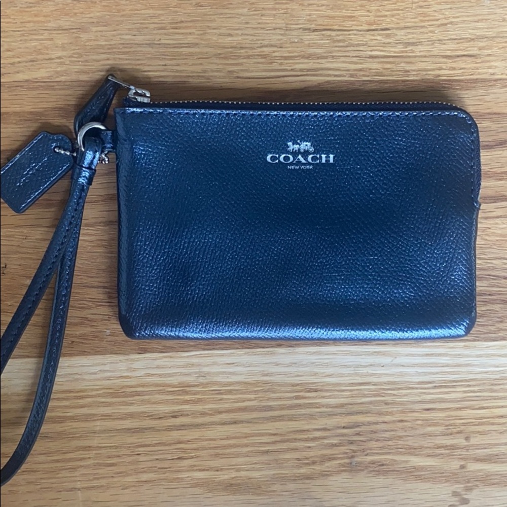 Coach metallic blue wristlet